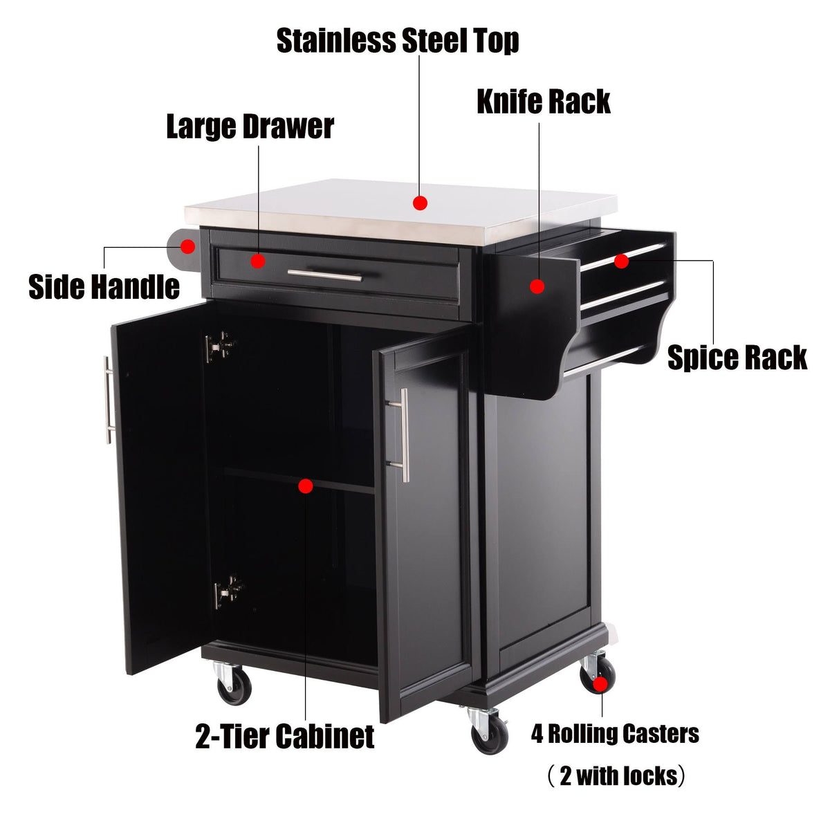 Wood Stainless Steel Rolling Kitchen Island Utility Cart U9831