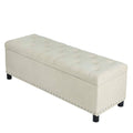Beige Linen Storage Ottoman Bench with Nailhead Trim C182