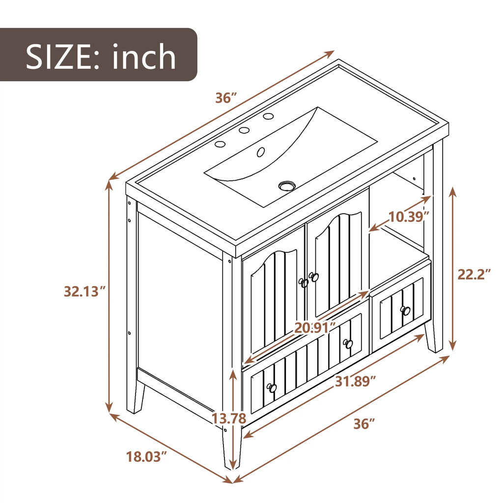 36" Gray Bathroom Vanity with Ceramic Sink P125708