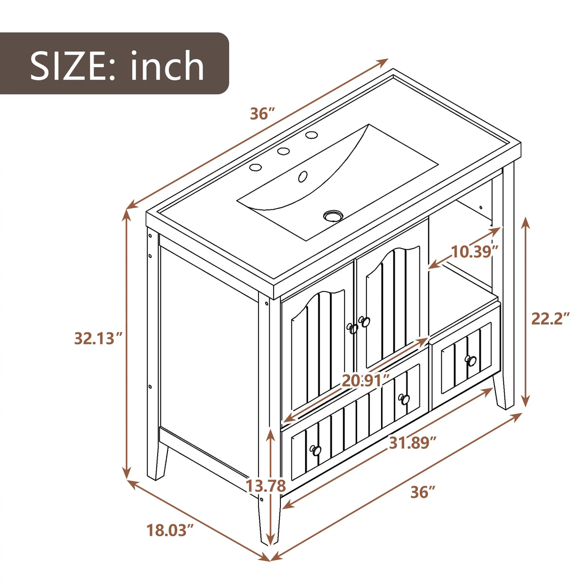36" Gray Bathroom Vanity with Ceramic Sink P125708