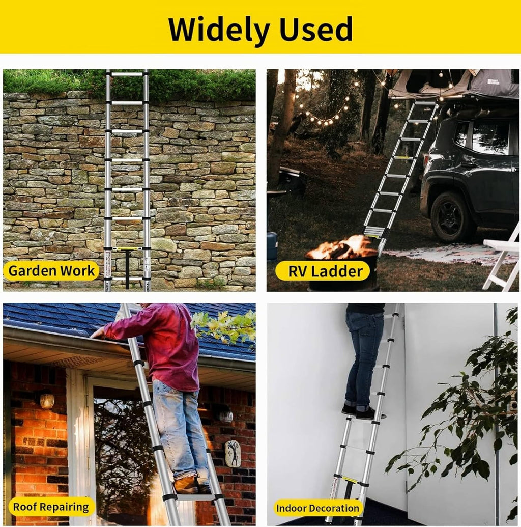 Telescoping Ladder 12.5ft Aluminum Heavy Duty 330lbs Non-Slip M67387