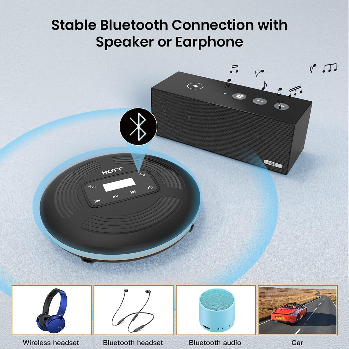 Portable CD Player with Bluetooth 5.0 and AUX Output, Black F91151