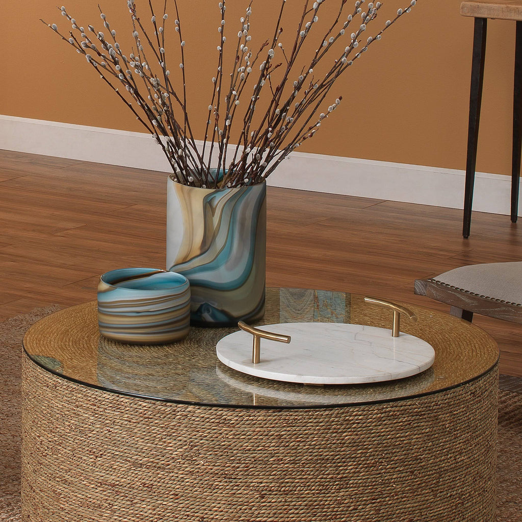 Round White Marble Brass Tray P795