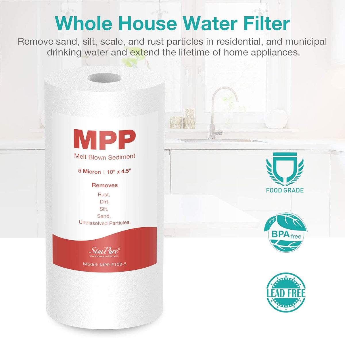 10" x 4.5" 5 Micron Whole House Sediment Water Filter Replacement Cartridge (8 Pack) X9588