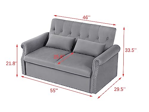Gray Velvet Button Tufted Futon Sofabed E97817