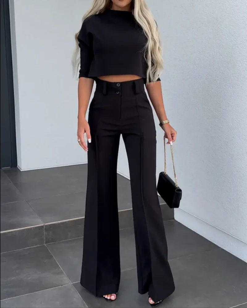 Wide-Leg Pants with Double Button Front E3445