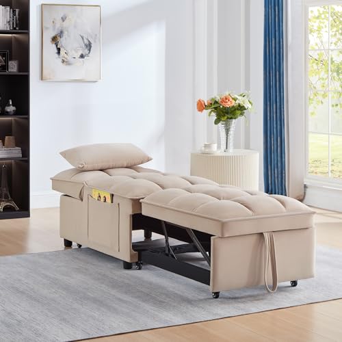4-in-1 Folding Velvet Sleeper Chair Bed with Storage Pockets E34822