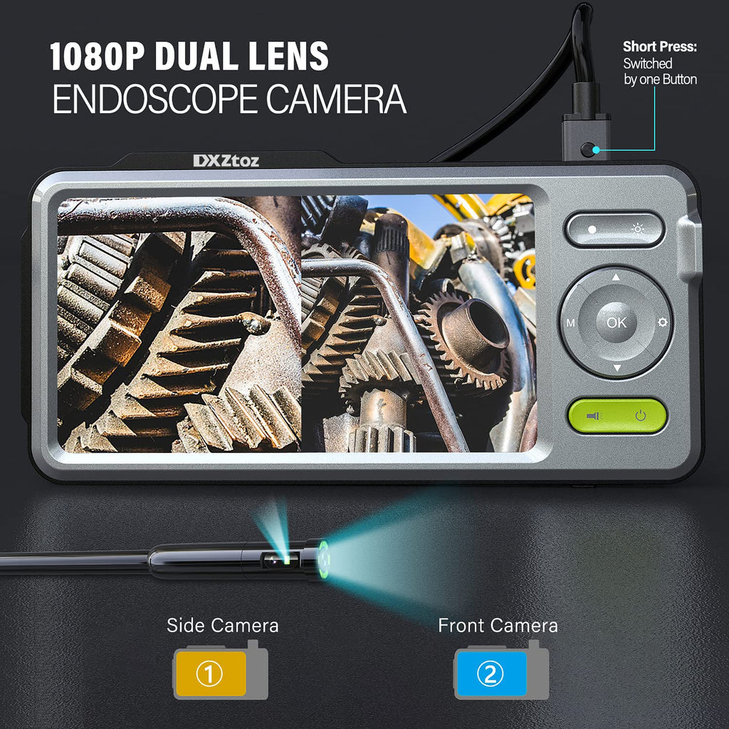 50FT Dual-Lens Industrial Endoscope 5'' IPS Screen Waterproof with Light B9220