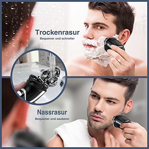 Electric Shaver, Rechargeable Rotary Razor with Pop Up Trimmer and LED Display, IPX7 Waterproof B30423