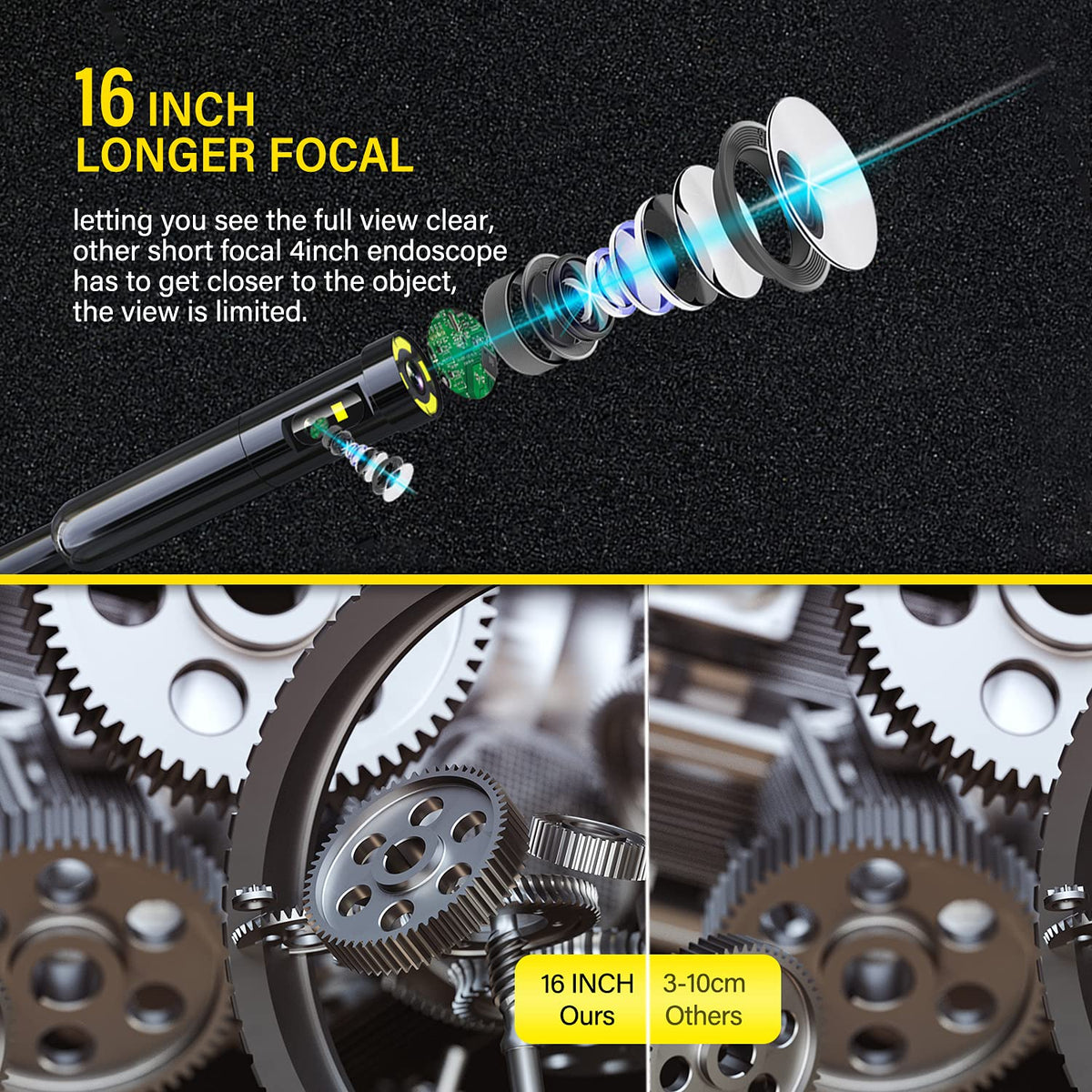 50FT Dual-Lens Industrial Endoscope 5'' IPS Screen Waterproof with Light B9220