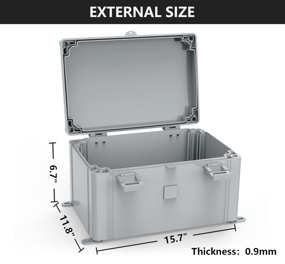Hinged Cover Stainless Steel Latch Electrical Box Enclosure 400x300x170mm IP67 Waterproof ABS Plastic Enclosure W507