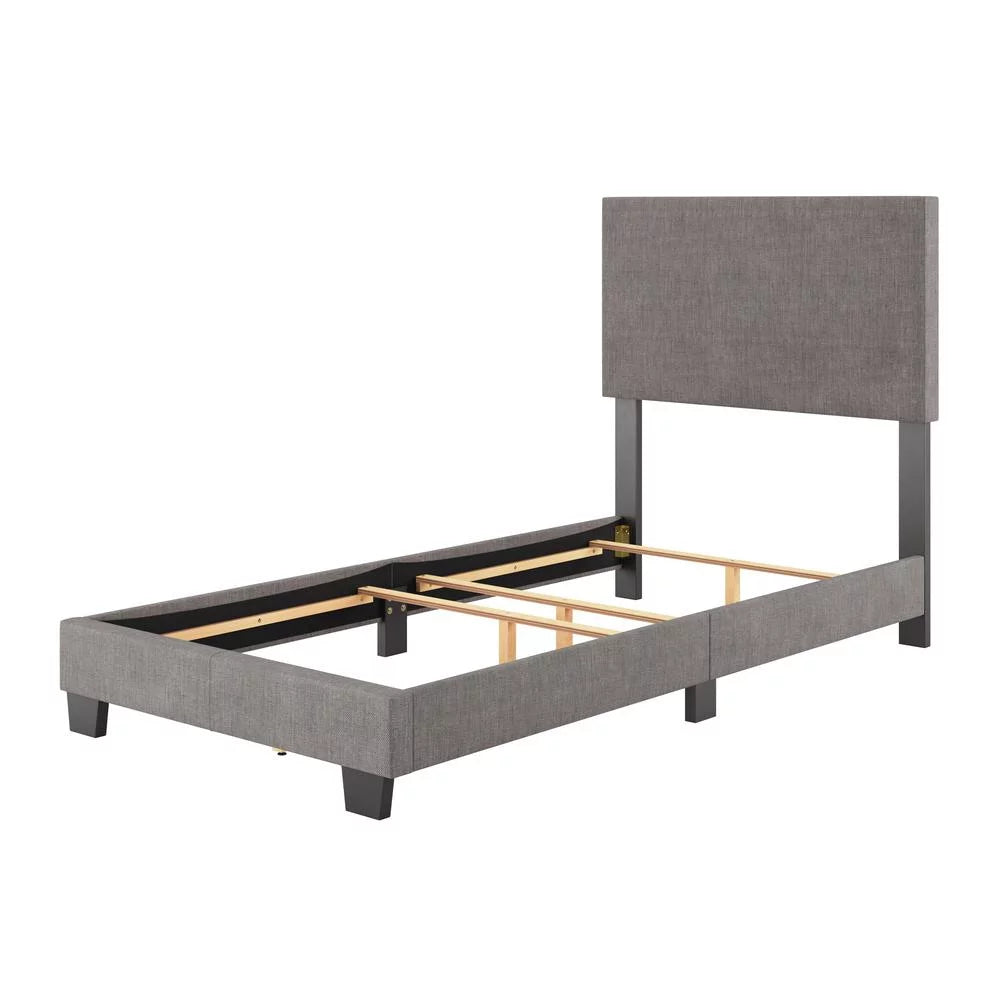 Gray Fabric Upholstered Twin Bed with Headboard H22095