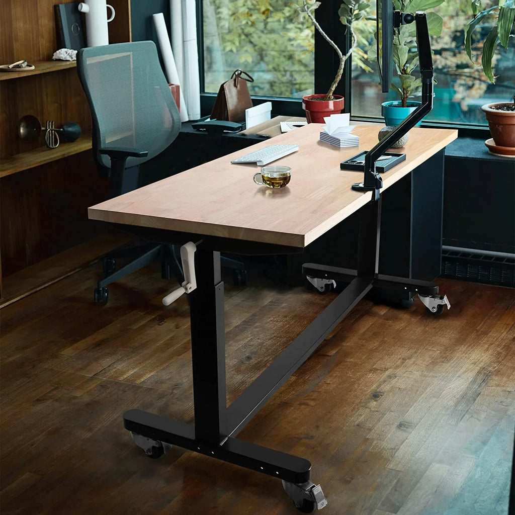 60" x 24" Rubber Wood Top Height Adjustable Work Table with Crank Handle and Casters N9077