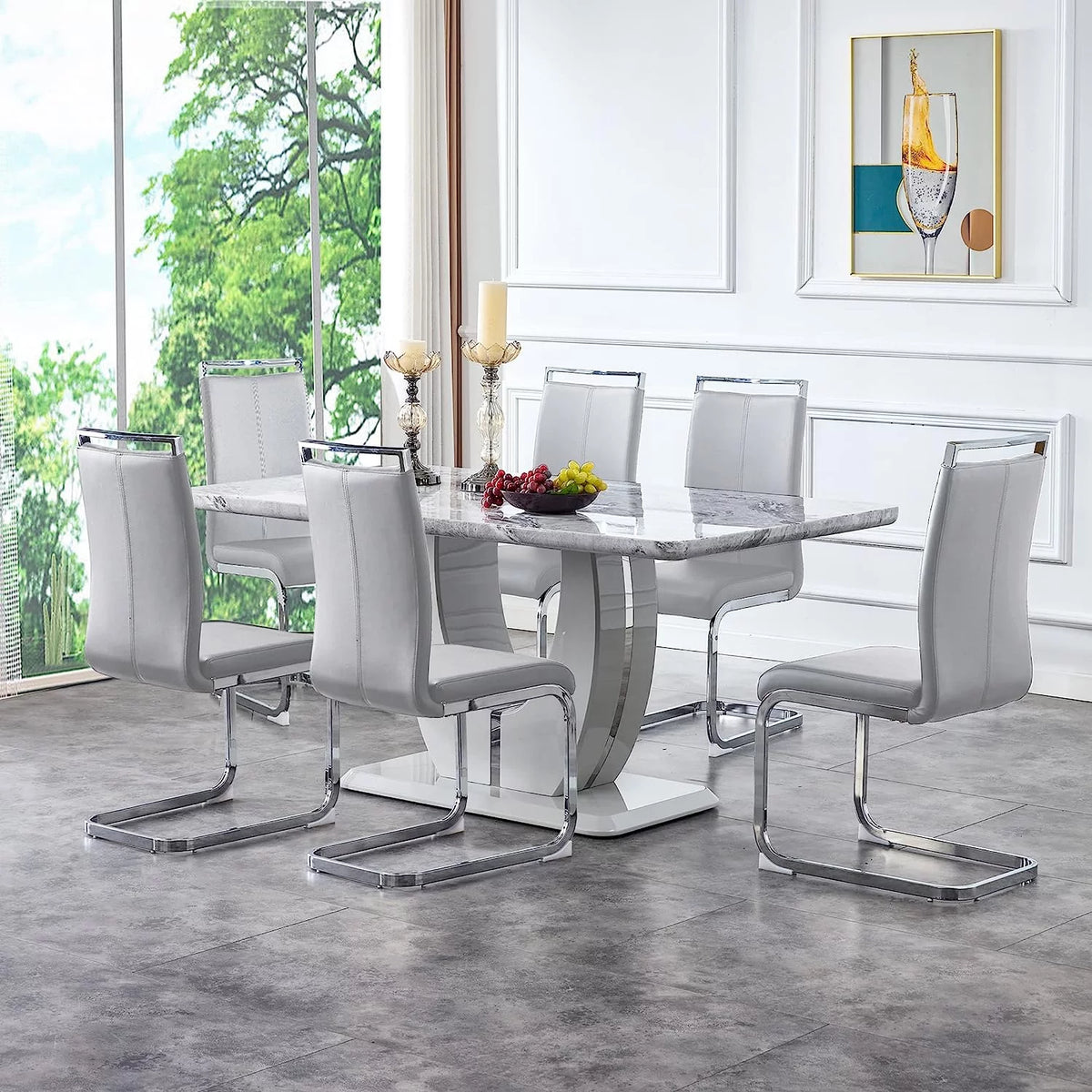 63" Faux Marble Dining Table Set Set of 6 C154