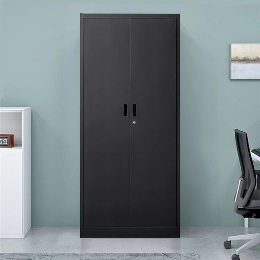 71" Black Metal Storage Cabinet with Lock and 4 Adjustable Shelves X82788
