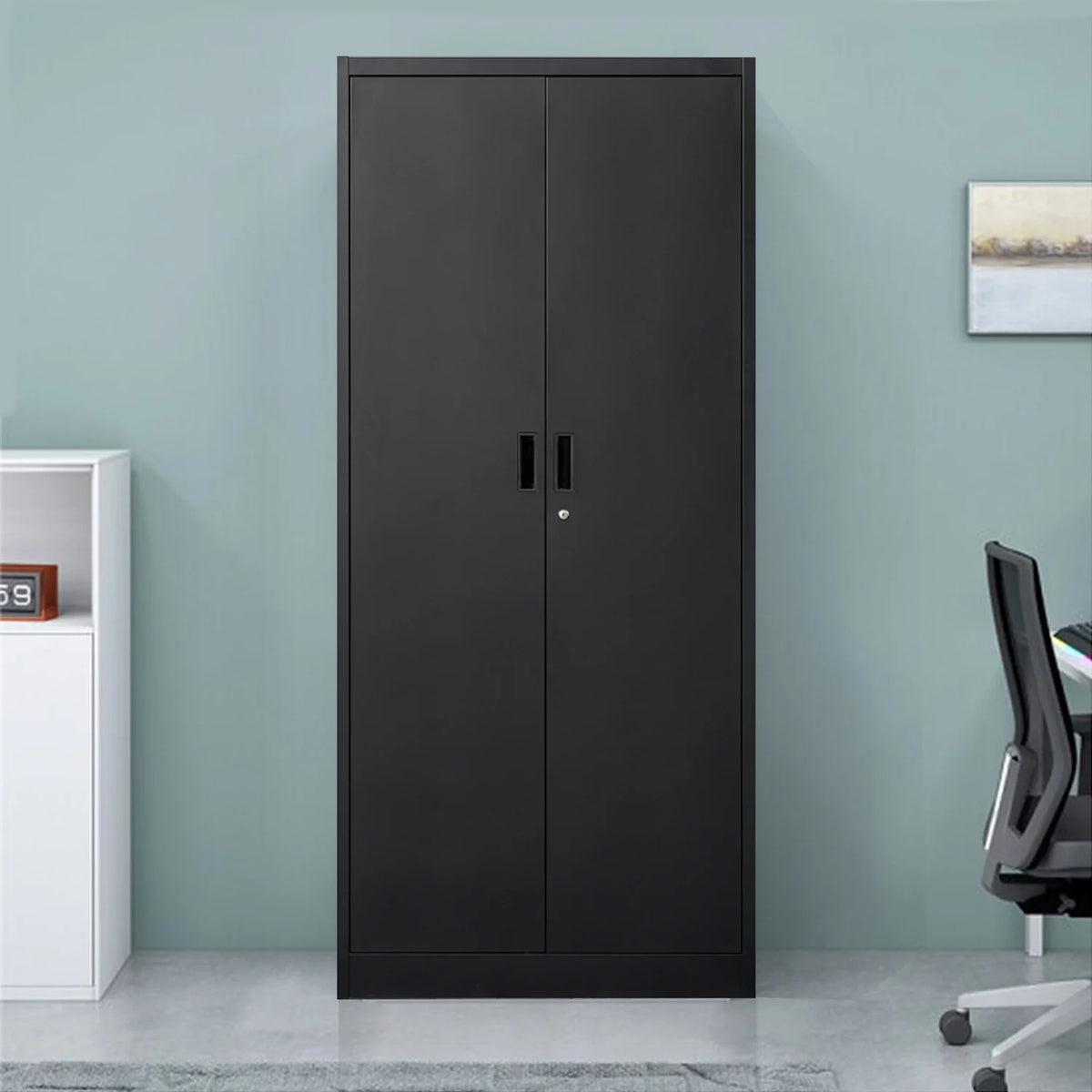 71" Black Metal Storage Cabinet with Lock and 4 Adjustable Shelves X82788