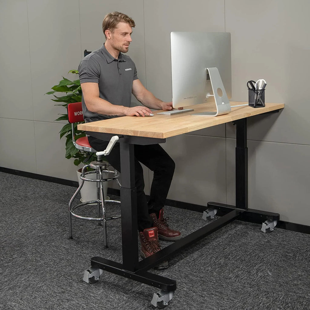 60" x 24" Rubber Wood Top Height Adjustable Work Table with Crank Handle and Casters N9077