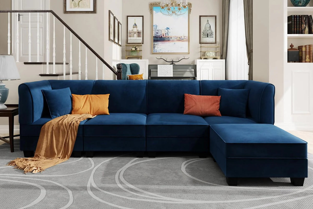 Velvet L-Shaped Sectional Sofa with Reversible Chaise E259552