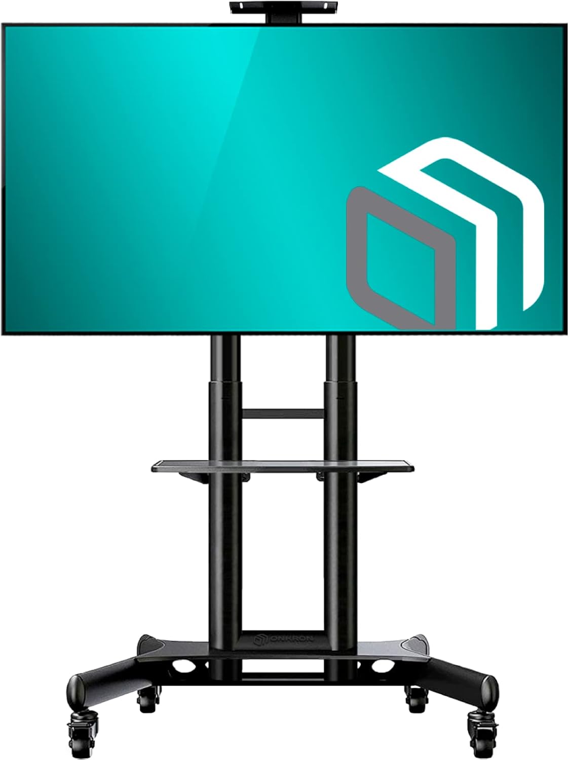 Black Mobile TV Stand with Wheels Shelves Height Adjustable T29132