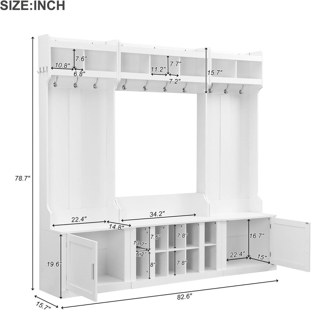 White Hall Tree with Storage and Bench V461