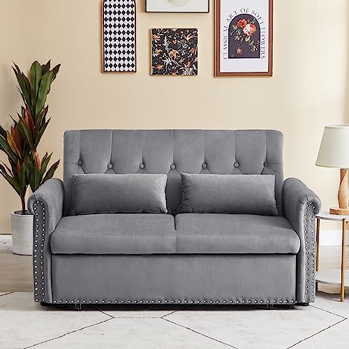 Gray Velvet Button Tufted Futon Sofabed E97817