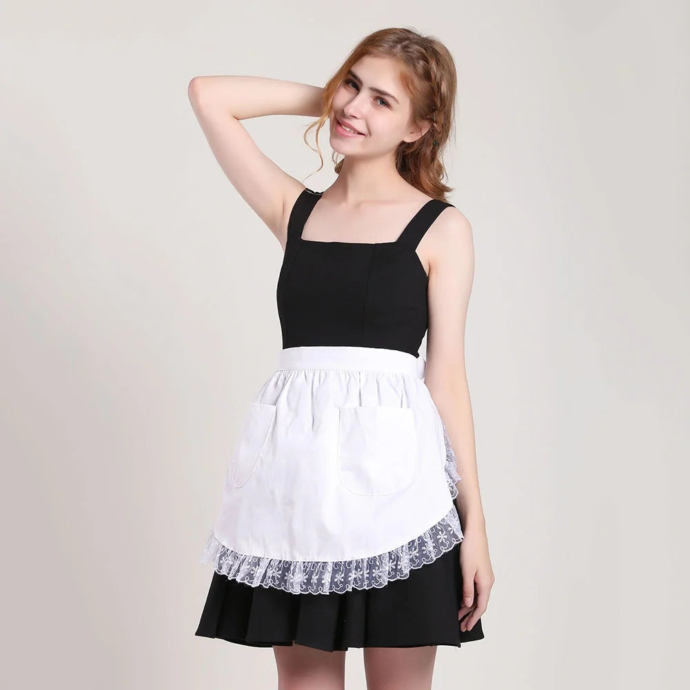 Cotton Lace Half Apron with Two Pockets R805