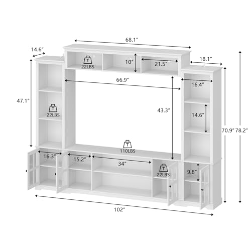 Grey 102" W Large Farmhouse TV Stand with Glass Doors E291