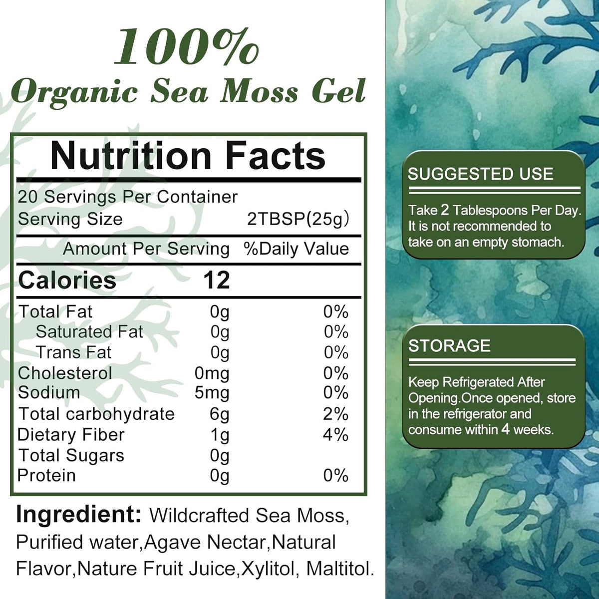 18 oz Natural sea Moss Gel, 1 Bottle B92839