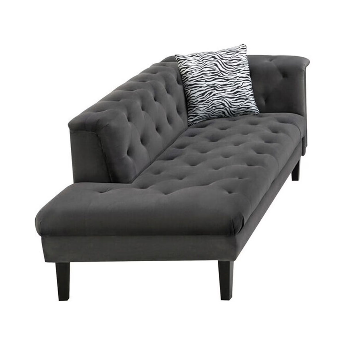 Dark Gray Velvet Tufted Chaise With 1 Accent Pillow E585
