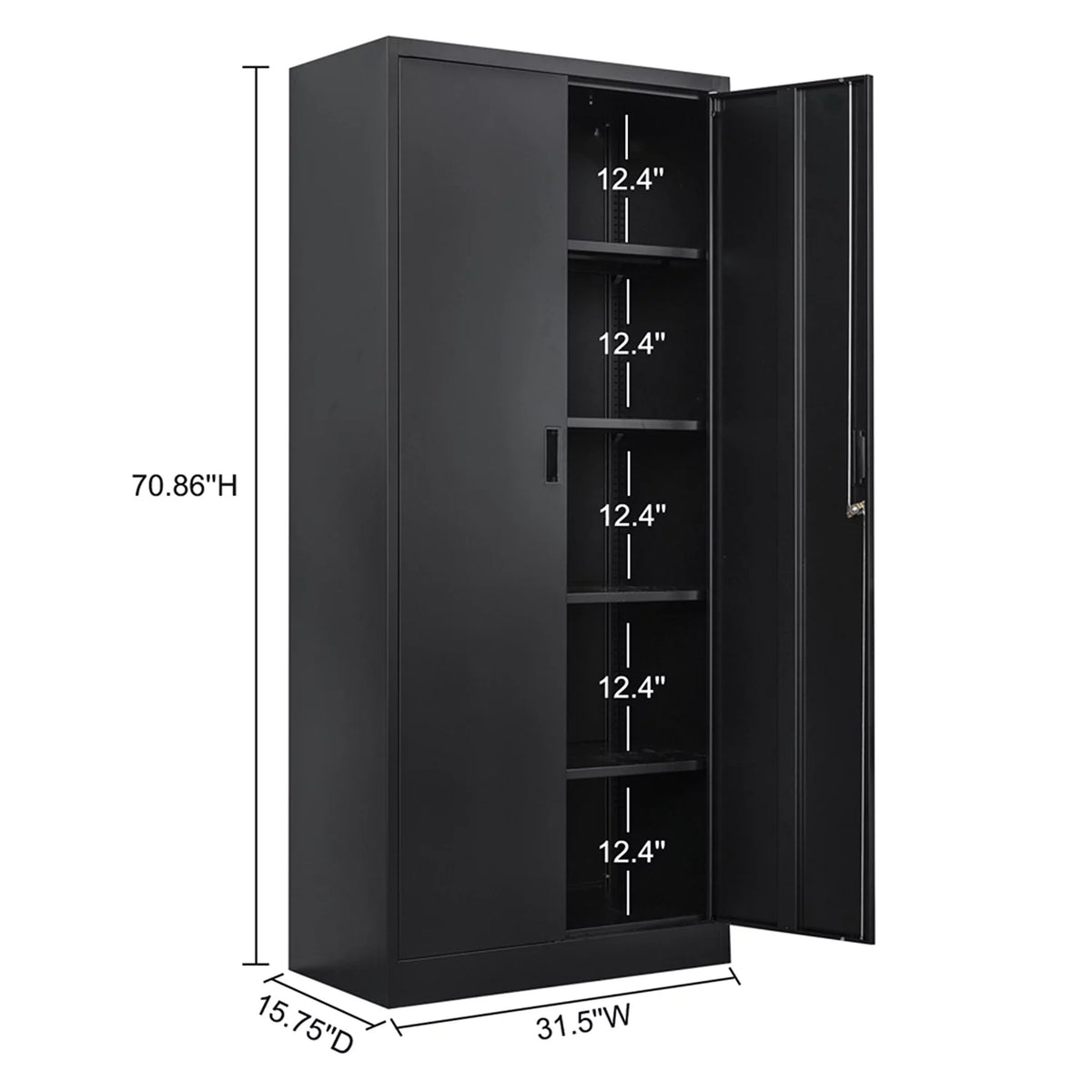 71" Black Metal Storage Cabinet with Lock and 4 Adjustable Shelves X82788