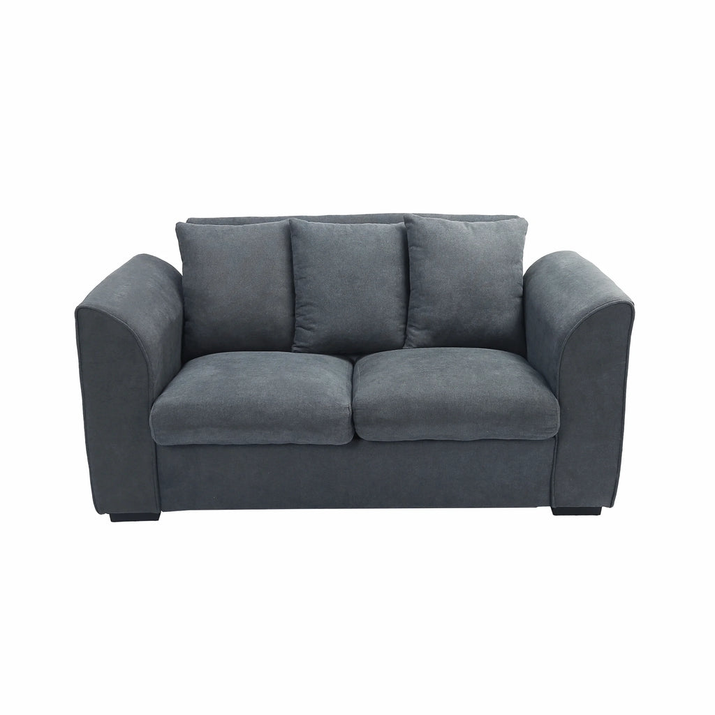 Dark Grey 2-Seat Fabric Loveseat Sofa with 3 Pillows K216132