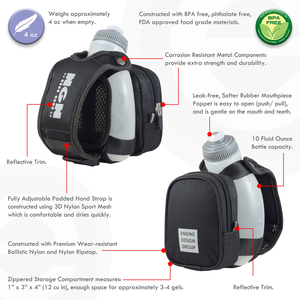 Black 10 oz Handheld Water Bottle with Zippered Pocket (2-Pack) S736931