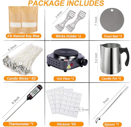 Candle Making Kit with Hot Plate, 5lb Soy Wax, Cotton Wicks, Thermometer N216