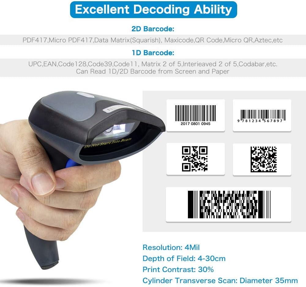 2D Wireless Bluetooth Barcode Scanner, Pack of 2 J604