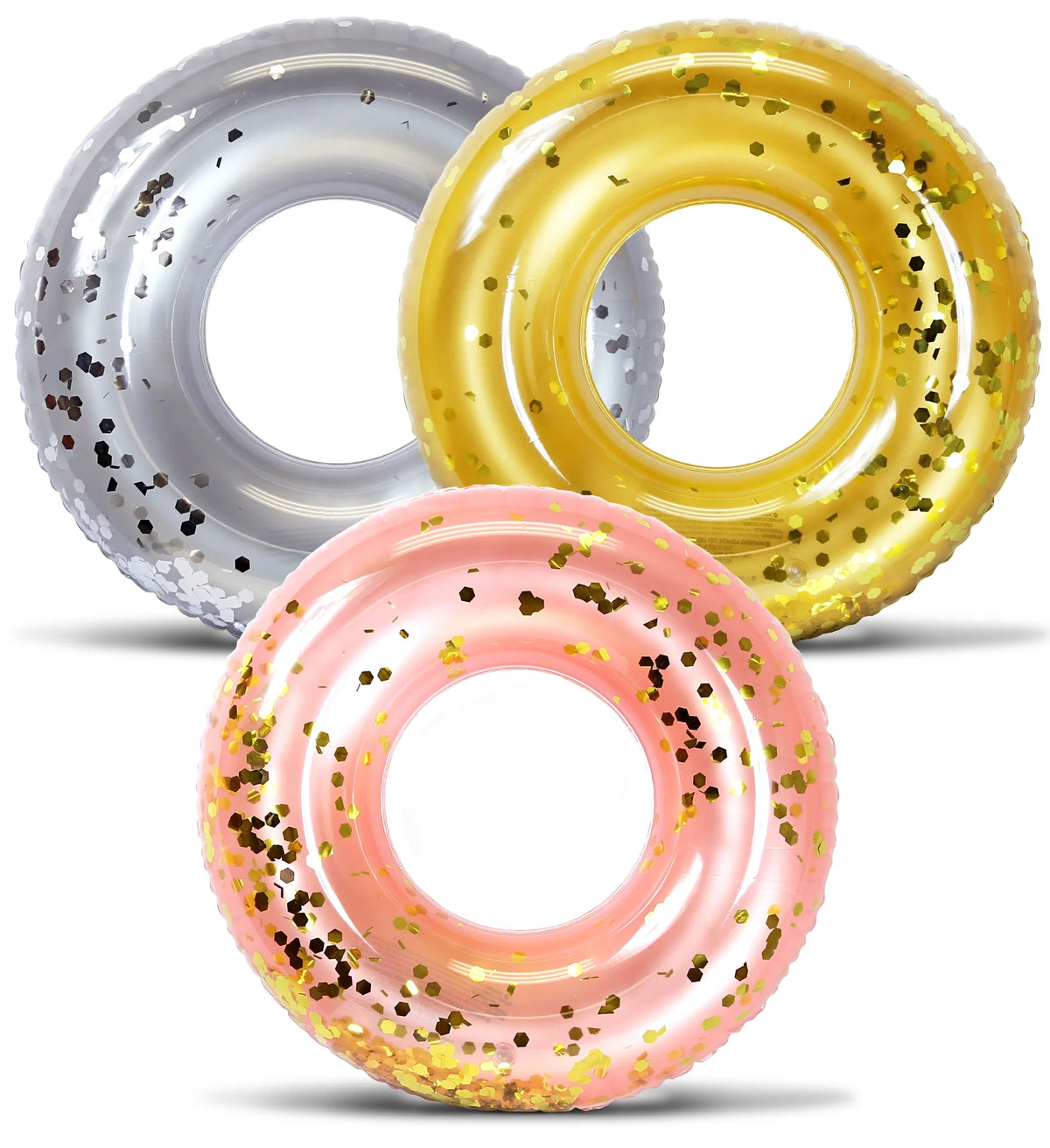 Silver, Gold, and Rose Gold Inflatable Pool Floats Tube Set of 3 - 36 inch O294164