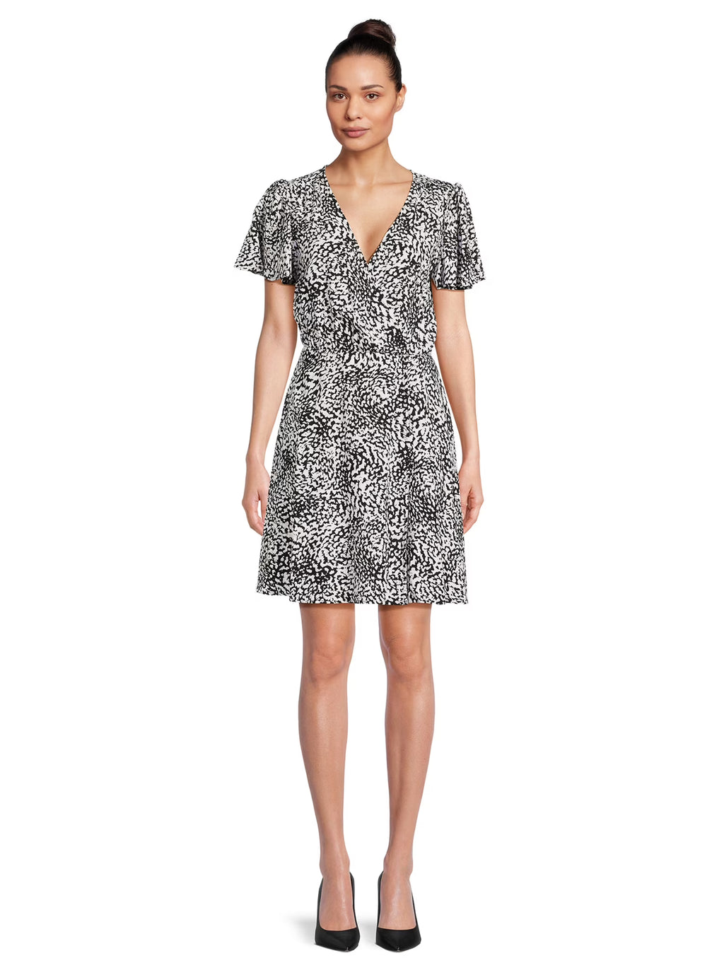 Flutter Sleeve Faux Wrap Dress P9089