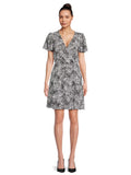 Flutter Sleeve Faux Wrap Dress P9089