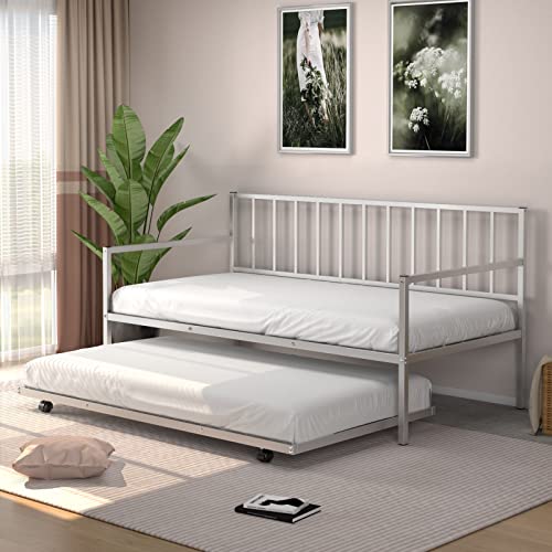 Silver Metal Twin Daybed with Trundle L409733