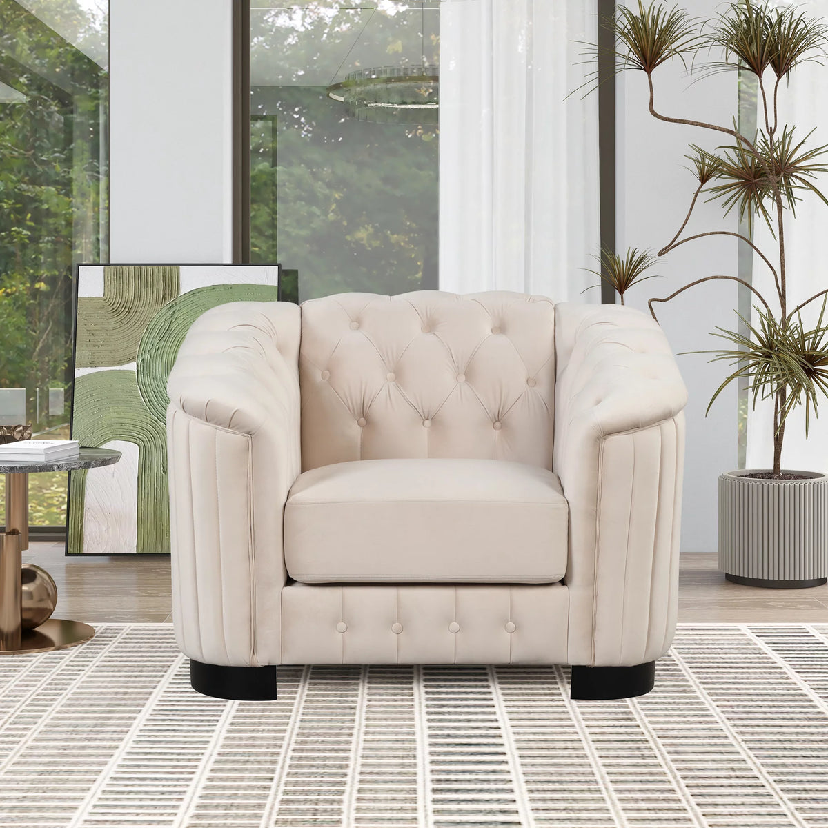 Beige Velvet 3-Piece Sofa Set with Rubber Wood Legs B23901