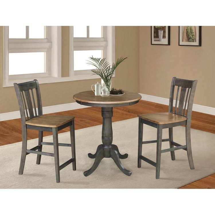 30 in. Round Pedestal Gathering Table with 2 Counter Height Stools Hickory F5859