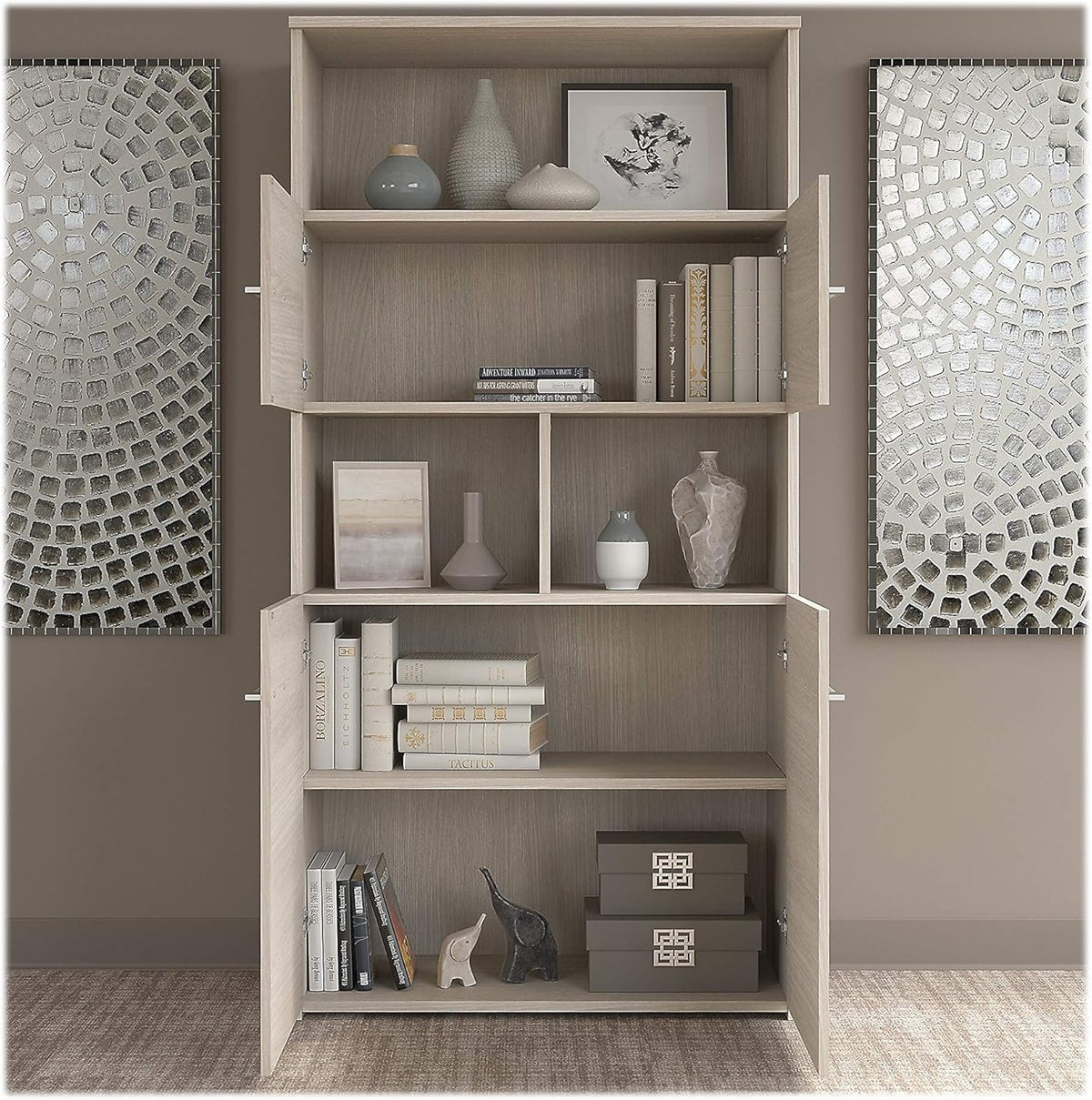 5 Shelf Bookcase with Doors in Sand Oak D914