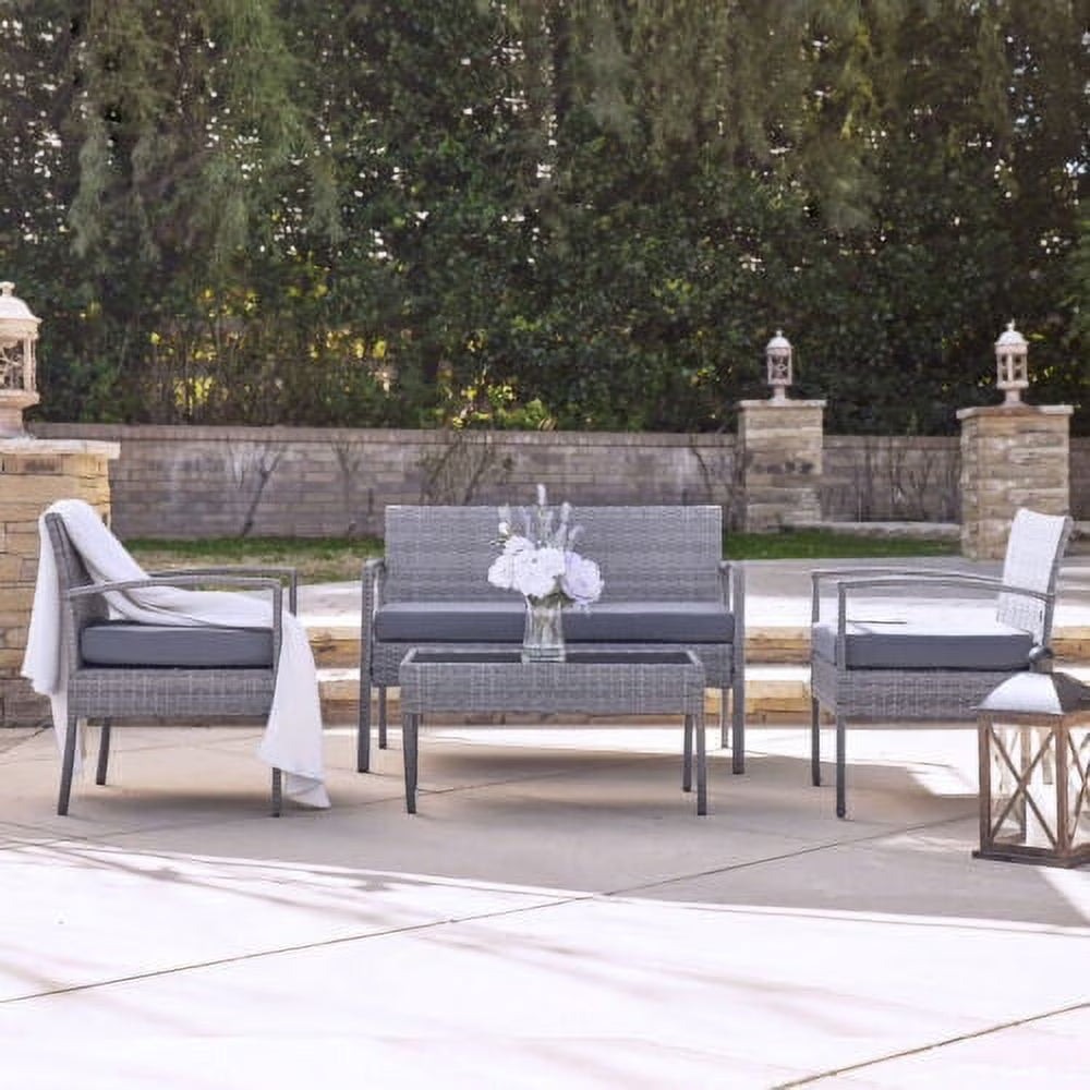 Gray 4Pcs Rattan Patio Sofa Set Z9309