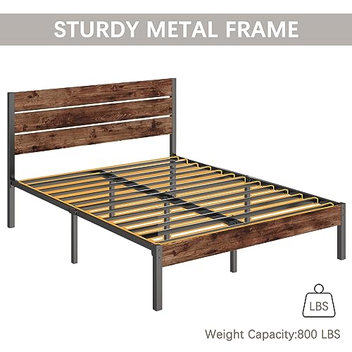 Rustic Brown Metal Full Bed Frame with Headboard and Footboard S98473
