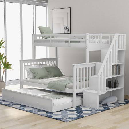 Solid Wood Twin Over Full Bunk Bed with Trundle and Storage J305970