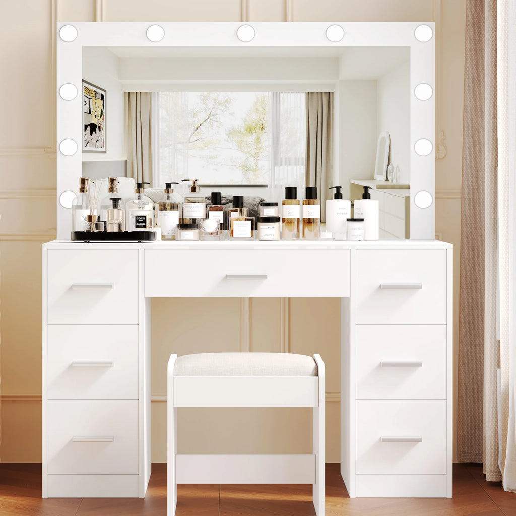 Vanity Desk Set with Lighted Mirror & Stool P510842