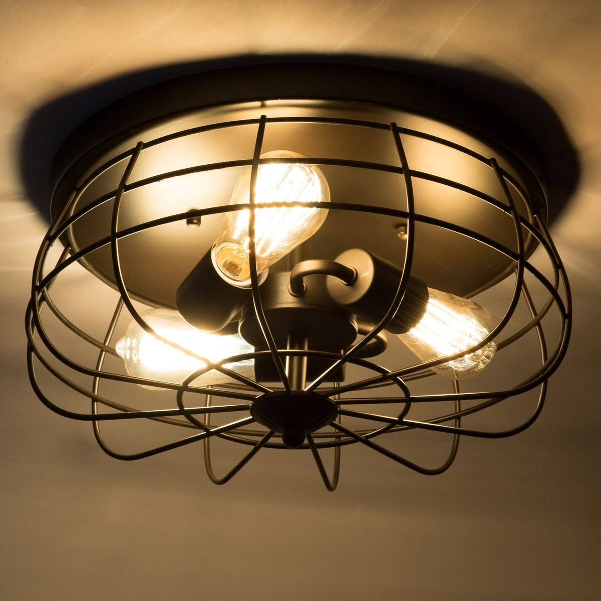 Industrial 3-Light Oil Rubbed Bronze Flush Mount L128602