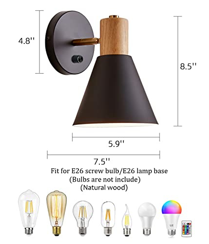 Black Dimmable Wood Style Plug in Wall Sconce M86734
