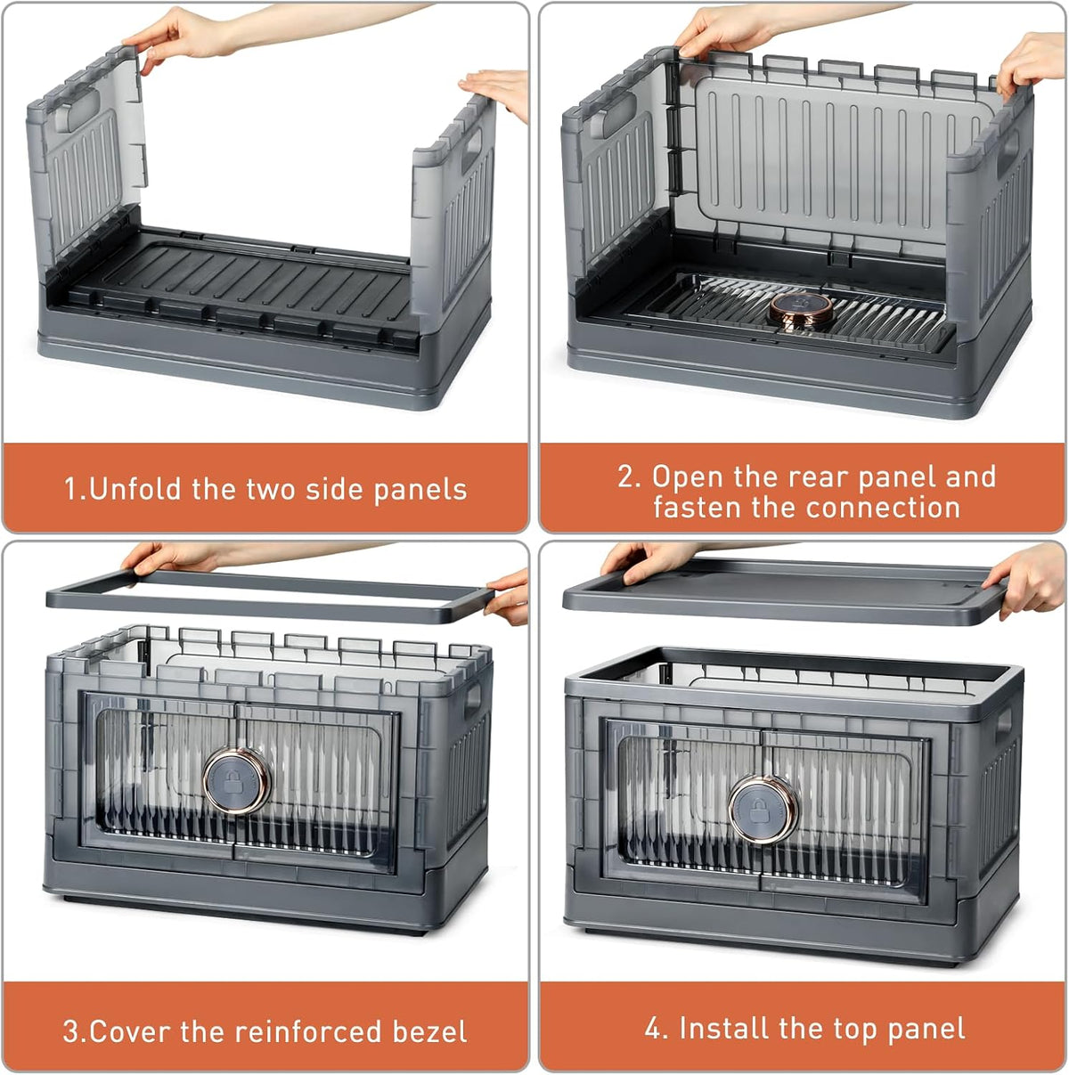 48QT Folding Plastic Storage Bins with Lids and Wheels, 3 Pack G6779