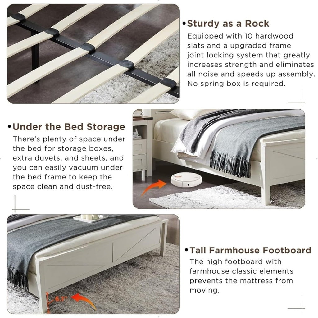 Queen Size Bed Frame with Storage Bookcase Headboard with Sliding Barn Door K188