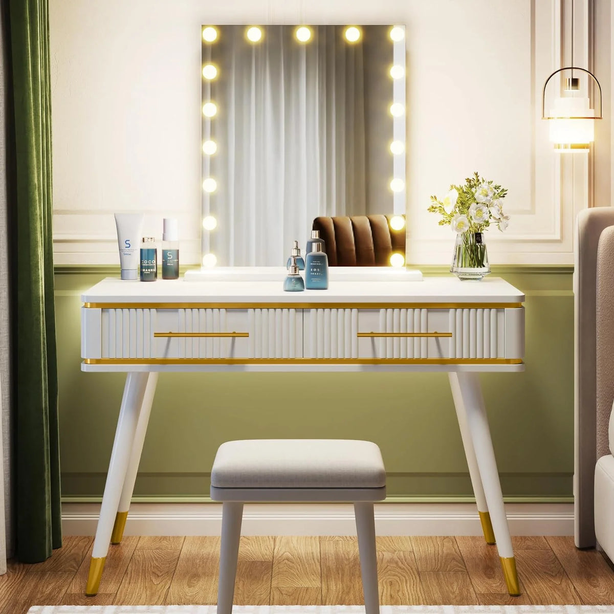 47" White Makeup Vanity Desk with 2 Drawers Y3297